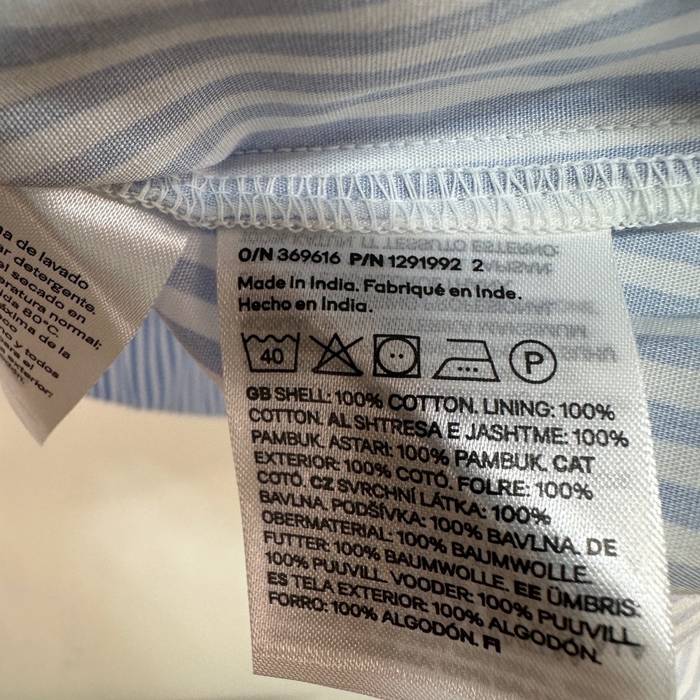 H&M Striped Cotton Poplin Dress Puff Sleeve Blue White Size M Coastal - Picture 4 of 6